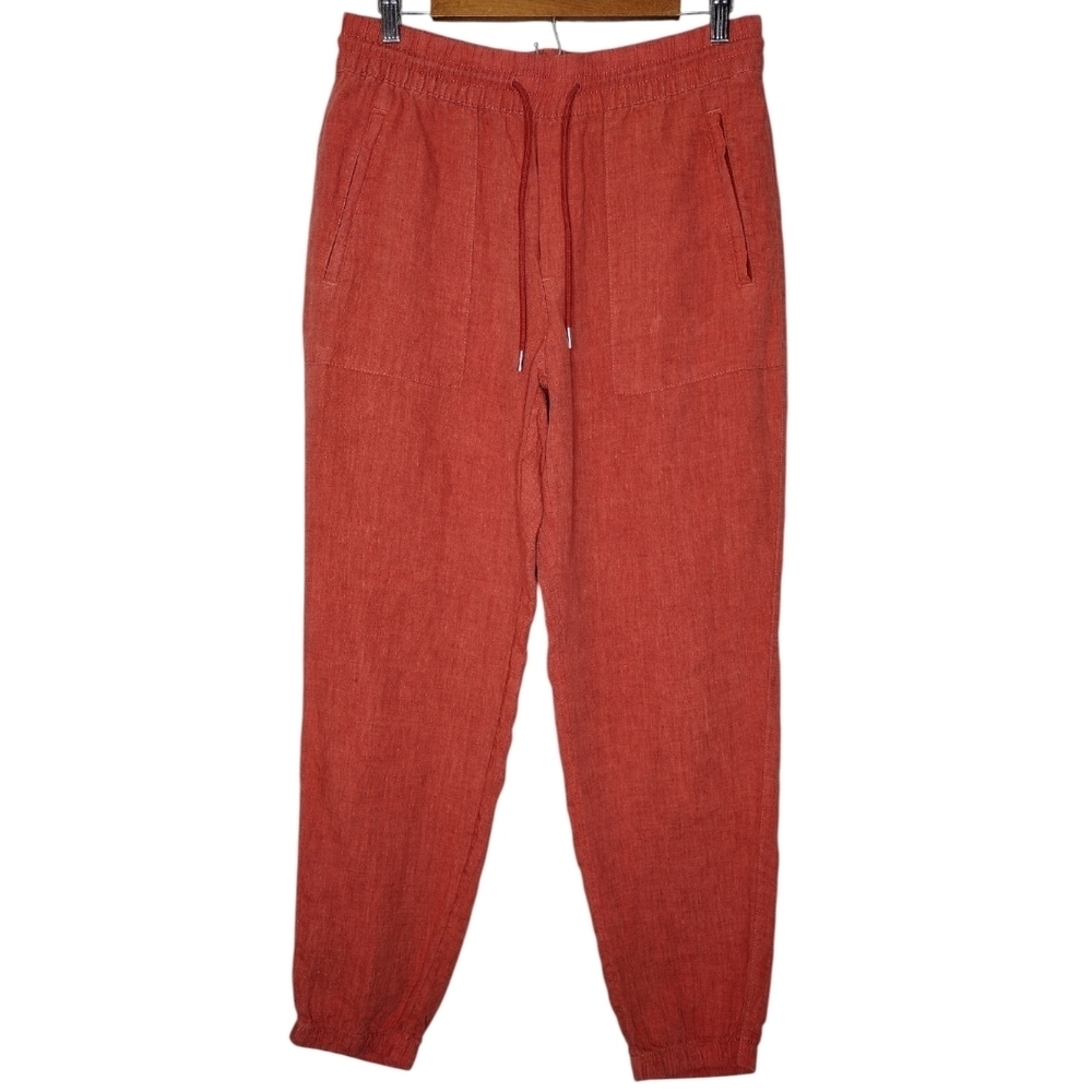 Athleta Red 100% Linen Drawstring Waist High-Rise Casual Joggers Pants Sz 6